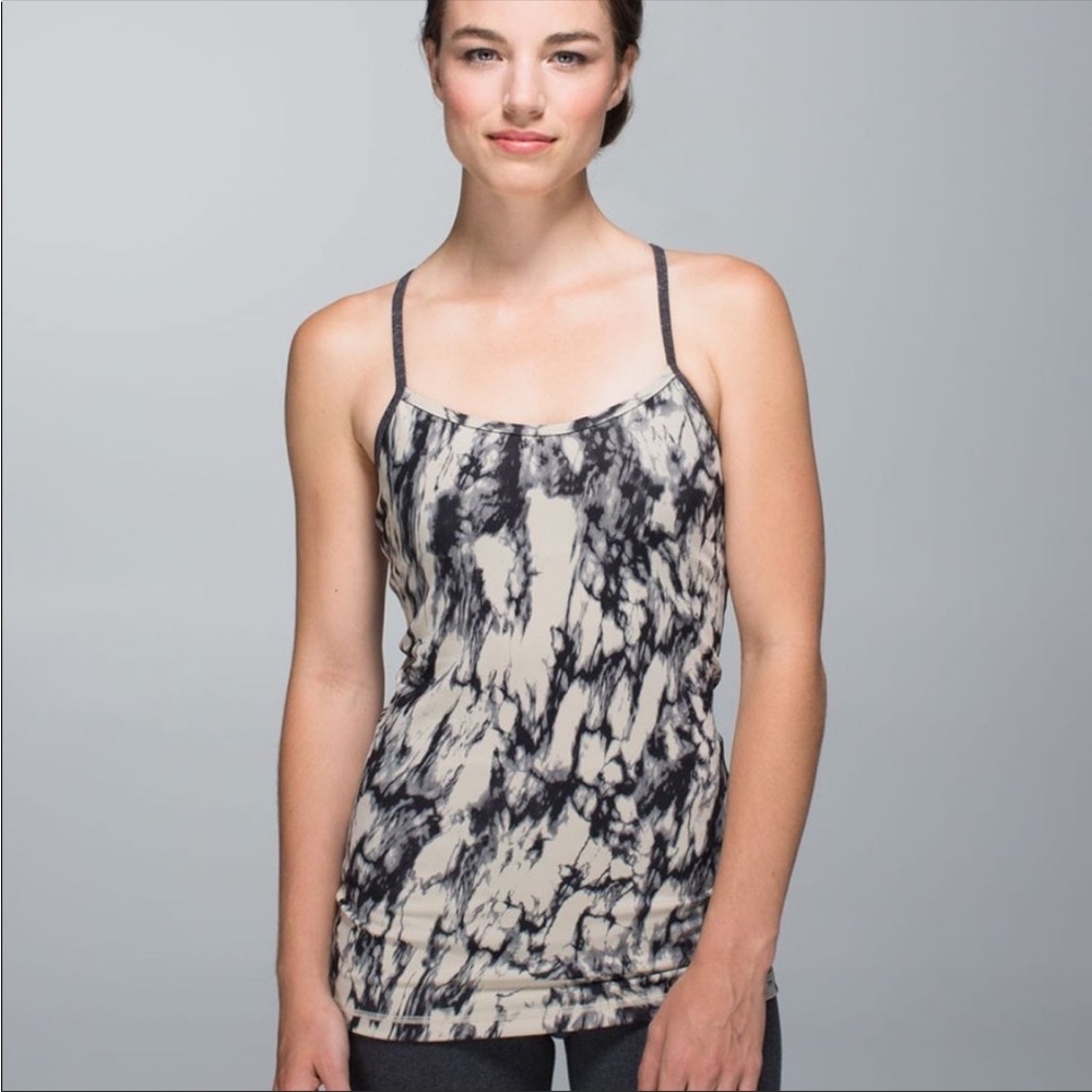 Lululemon Power Y Tank Top Great Granite Black Mojave Tan / Heathered Black | 8‌